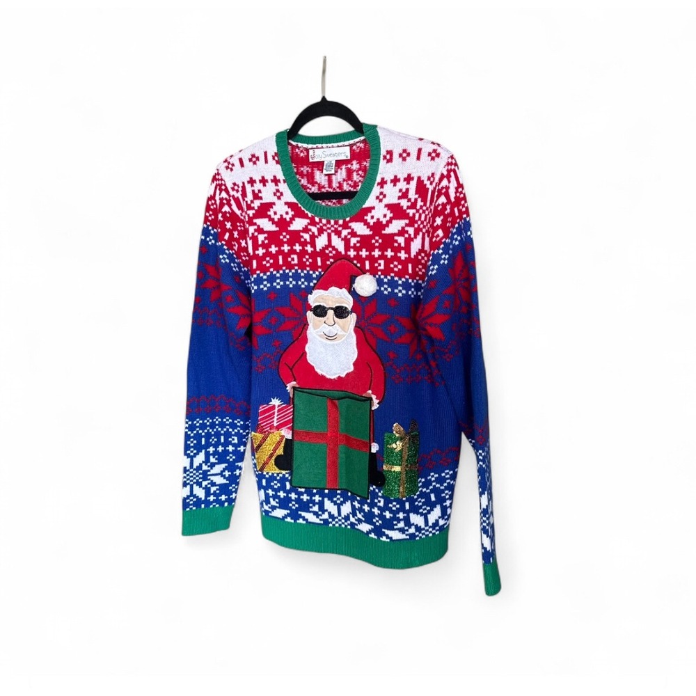Jolly Sweaters Santa Claus Sunglasses Ugly Christmas Sweater L G